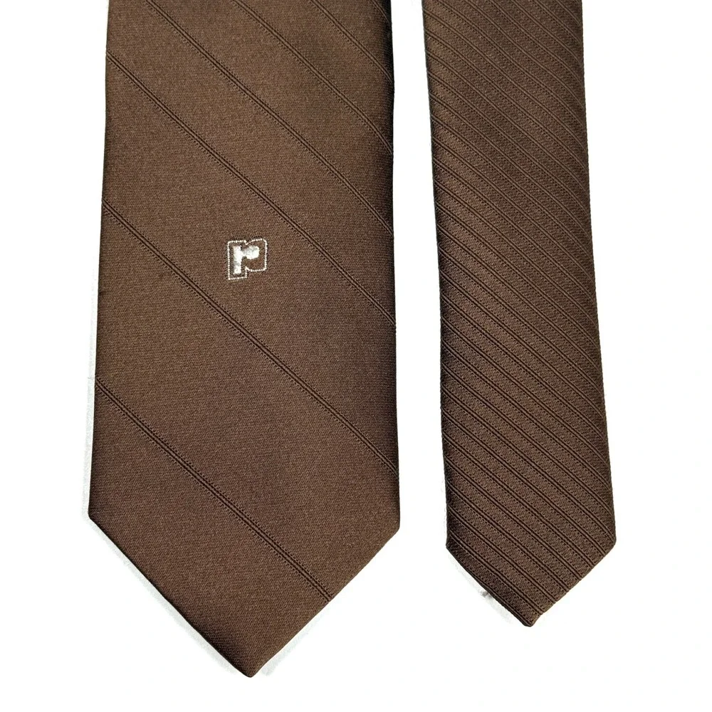 Paco Rabanne Paris Mens Brown Diagonal‎ Stripe Silk Blend Skinny Tie 2.5